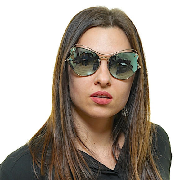 Miu Miu Scenique Collection Metal mirrored Cat-Eye Sunglasses Pale Gold 61mm